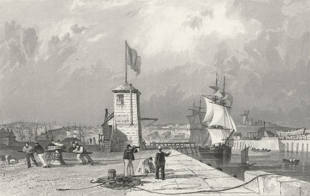 DURHAM. Sunderland Harbour Pier. Allom. Boat Winch 1832 old antique print